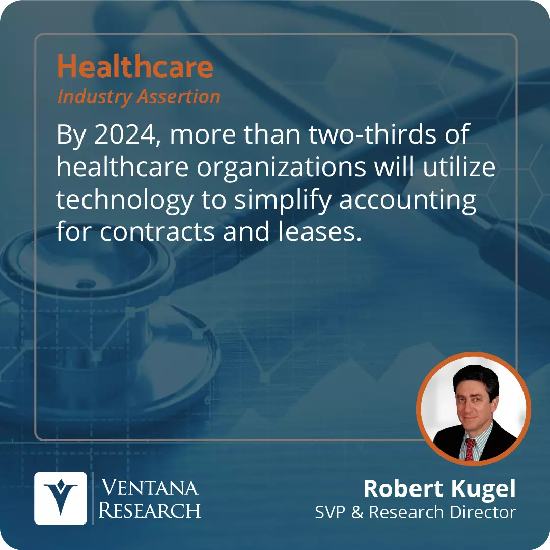 By 2024, more than two-thirds of healthcare organizations will utilize technology to simplify accounting for contracts and leases. 