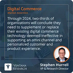 Through 2024, two-thirds of organizations will conclude they need to supplement or replace their existing digital commerce technology deemed ineffective in supporting an omni channel and personalized customer and product experience. 