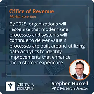 By 2025, organizations will recognize that modernizing processes and systems will continue to deliver value if processes are built around utilizing data analytics to identify improvements that enhance the customer experience.