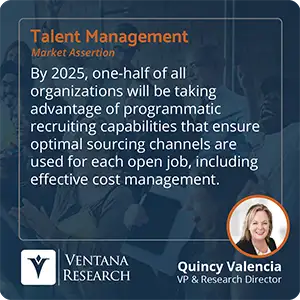 By 2025, one-half of all organizations will be taking advantage of programmatic recruiting capabilities that ensure optimal sourcing channels are used for each open job, including effective cost management. 