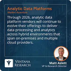 Through 2026, analytic data platform vendors will continue to evolve their offerings to deliver data processing and analytics across hybrid environments that span on-premises and multiple cloud providers. 