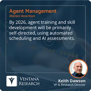 By 2026, agent training and skill development will be primarily self-directed, using automated scheduling and AI assessments.