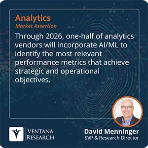 Through 2026, one-half of analytics vendors will incorporate AI/ML to identify the most relevant performance metrics that achieve strategic and operational objectives.