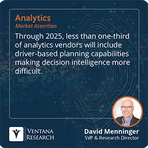 Through 2025, less than one-third of analytics vendors will include driver-based planning capabilities making decision intelligence more difficult.
