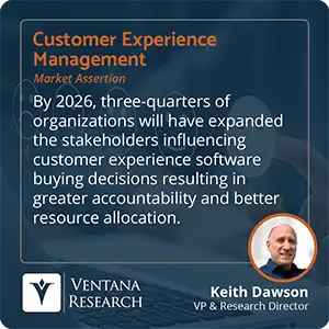 By 2026, three-quarters of organizations will have expanded the stakeholders influencing customer experience software buying decisions resulting in greater accountability and better resource allocation.  