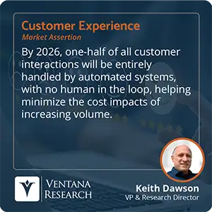 By 2026, one-half of all customer interactions will be entirely handled by automated systems, with no human in the loop, helping minimize the cost impacts of increasing volume. 