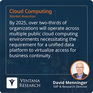 By 2025, over two-thirds of organizations will operate across multiple public cloud computing environments necessitating the requirement for a unified data platform to virtualize access for business continuity. 