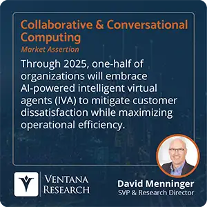 Through 2025, one-half of organizations will embrace AI-powered intelligent virtual agents (IVA) to mitigate customer dissatisfaction while maximizing operational efficiency. 