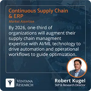 By 2026, one-third of organizations will augment their supply chain managment expertise with AI/ML technology to drive automation and operational workflows to guide optimization.