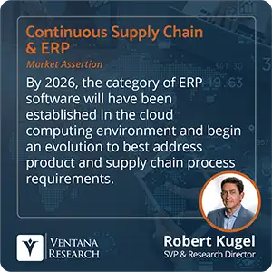 By 2026, the category of ERP software will have been established in the cloud computing environment and begin an evolution to best address product and supply chain process requirements.