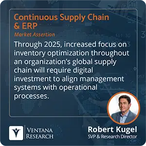 Through 2025, increased focus on inventory optimization throughout an organization’s global supply chain will require digital investment to align management systems with operational processes. 