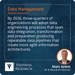 By 2026, three-quarters of organizations will adopt data engineering processes that span data integration, transformation and preparation producing repeatable data pipelines that create more agile information architectures. 