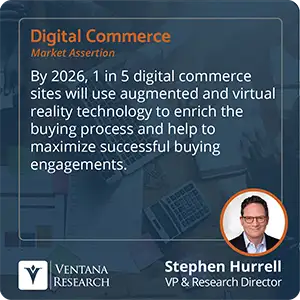 By 2026, 1 in 5 digital commerce sites will use augmented and virtual reality technology to enrich the buying process and help to maximize successful buying engagements. 