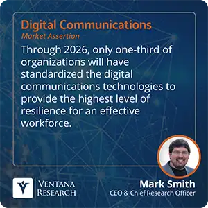 Through 2026, only one-third of organizations will have standardized the digital communications technologies to provide the highest level of resilience for an effective workforce. 