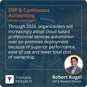 Through 2026, organizations will increasingly adopt cloud-based professional services automation over on-premises deployment because of superior performance, ease of use and lower total cost of ownership.