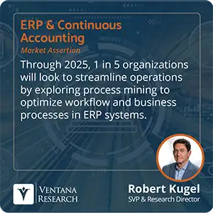 Through 2025, 1 in 5 organizations will look to streamline operations by exploring process mining to optimize workflow and business processes in ERP systems. 
