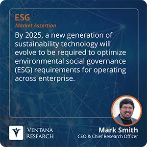 By 2025, a new generation of sustainability technology will evolve to be required to optimize environmental social governance (ESG) requirements for operating across enterprise.