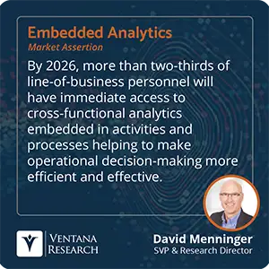 By 2026, more than two-thirds of line-of-business personnel will have immediate access to cross-functional analytics embedded in activities and processes helping to make operational decision-making more efficient and effective. 