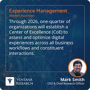 Through 2026, one-quarter of organizations will establish a Center of Excellence (CoE) to assess and optimize digital experiences across all business workflows and constituent interactions. 