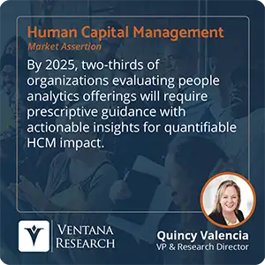 By 2025, two-thirds of organizations evaluating people analytics offerings will require prescriptive guidance with actionable insights for quantifiable HCM impact.  