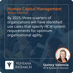 By 2025, three-quarters of organizations will have identified use cases that specify HCM system requirements for optimum organizational agility.