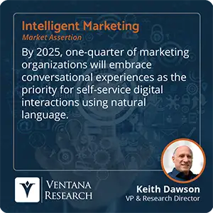 By 2025, one-quarter of marketing organizations will embrace conversational experiences as the priority for self-service digital interactions using natural language. 