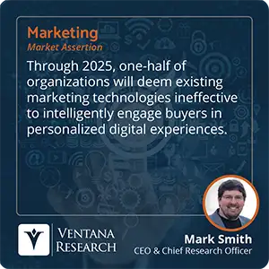 Through 2025, one-half of organizations will deem existing marketing technologies ineffective to intelligently engage buyers in personalized digital experiences.  