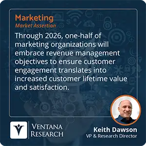 Through 2026, one-half of marketing organizations will embrace revenue management objectives to ensure customer engagement translates into increased customer lifetime value and satisfaction.  