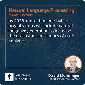 By 2026, more than one-half of organizations will include natural language generation to increase the reach and consistency of their analytics.