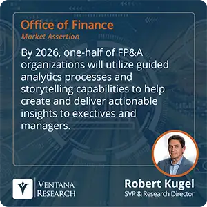 By 2026, one-half of FP&A organizations will utilize guided analytics processes and storytelling capabilities to help create and deliver actionable insights to exectives and managers. 