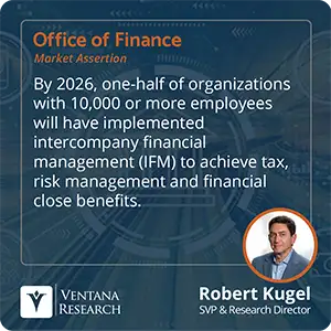 By 2026, one-half of organizations with 10,000 or more employees will have implemented intercompany financial management (IFM) to achieve tax, risk management and financial close benefits. 