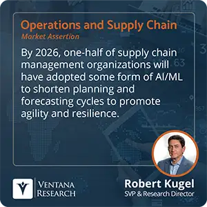 By 2026, one-half of supply chain management organizations will have adopted some form of AI/ML to shorten planning and forecasting cycles to promote agility and resilience. 