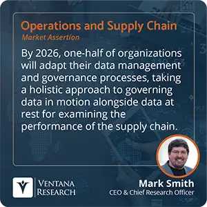 By 2026, one-half of organizations will adapt their data management and governance processes, taking a holistic approach to governing data in motion alongside data at rest for examining the performance of the supply chain.