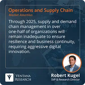 Through 2025, supply and demand chain management in over one-half of organizations will remain inadequate to ensure resilience and business continuity, requiring aggressive digital innovation.