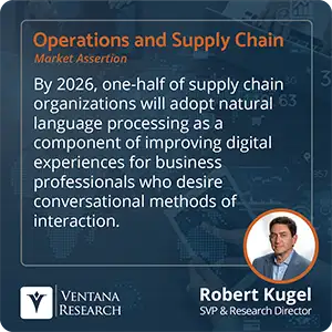 By 2026, one-half of supply chain organizations will adopt natural language processing as a component of improving digital experiences for business professionals who desire conversational methods of interaction. 