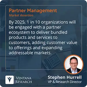By 2025, 1 in 10 organizations will be engaged with a partner ecosystem to deliver bundled products and services to customers, adding customer value to offerings and expanding addressable markets. 
