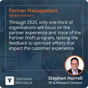 Through 2025, only one-third of organizations will focus on the partner experience and Voice of the Partner (VoP) program, lacking the feedback to optimize efforts that impact the customer experience. 