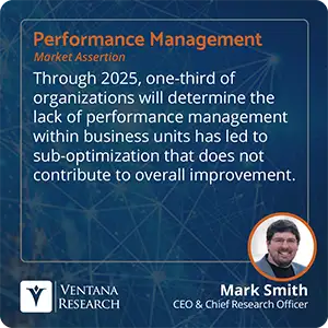 Through 2025, one-third of organizations will determine the lack of performance management within business units has led to sub-optimization that does not contribute to overall improvement. 