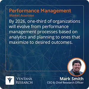 By 2026, one-third of organizations will evolve from performance management processes based on analytics and planning to ones that maximize to desired outcomes. 