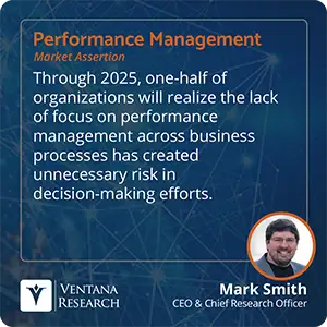 Through 2025, one-half of organizations will realize the lack of focus on performance management across business processes has created unnecessary risk in decision-making efforts. 