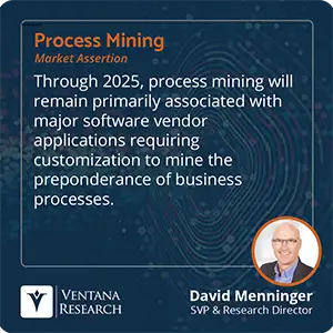 Through 2025, process mining will remain primarily associated with major software vendor applications requiring customization to mine the preponderance of business processes. 