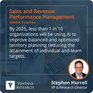 By 2025, less than 1 in 10 organizations will be using AI to improve balanced and optimized territory planning reducing the attainment of individial and team targets.  