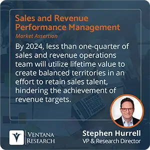 By 2024, less than one-quarter of sales and revenue operations team will utilize lifetime value to create balanced territories in an effort to retain sales talent, hindering the achievement of revenue targets.