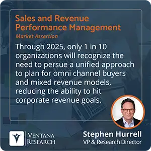 Through 2025, only 1 in 10 organizations will recognize the need to persue a unified approach to plan for omni channel buyers and mixed revenue models, reducing the ability to hit corporate revenue goals.