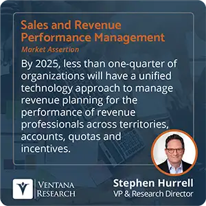 By 2025, less than one-quarter of organizations will have a unified technology approach to manage revenue planning for the performance of revenue professionals across territories, accounts, quotas and incentives. 