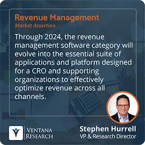 Through 2024, the revenue management software category will evolve into the essential suite of applications and platform designed for a CRO and supporting organizations to effectively optimize revenue across all channels. 