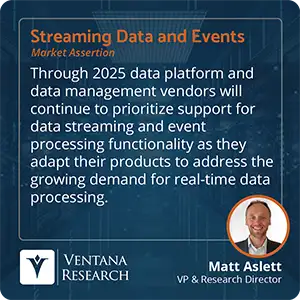 Through 2025 data platform and data management vendors will continue to prioritize support for data streaming and event processing functionality as they adapt their products to address the growing demand for real-time data processing. 