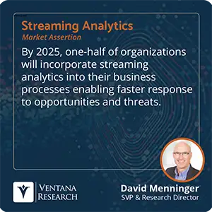 By 2025, one-half of organizations will incorporate streaming analytics into their business processes enabling faster response to opportunities and threats. 