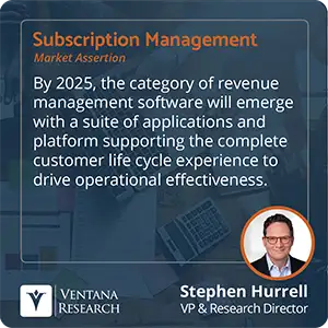 By 2025, the category of revenue management software will emerge with a suite of applications and platform supporting the complete customer life cycle experience to drive operational effectiveness. 