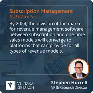 By 2024, the division of the market for revenue management software between subscription and one-time sales models will converge to platforms that can provide for all types of revenue models.